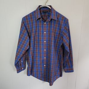 Lands End men's plaid button down shirt  no iron 100% cotton 16-33